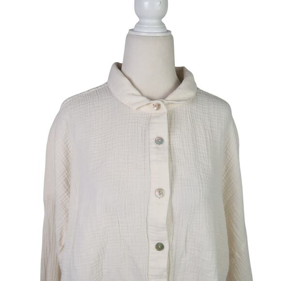 Soft Surroundings cream long sleeve button down tunic top 1X - Picture 2 of 6